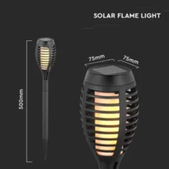 4 stk Solcelle Havelamper - Sorte, med spyd, flammeeffekt, 50cm høj