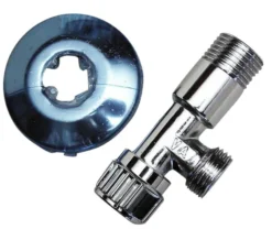 Stopventil 1/2" x 1/2", krom, lang model med stor roset