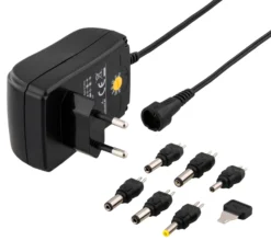 Strømforsyning, PSR-15B, 240V til 3-12V, 1,5A, med forskellige tips, sort