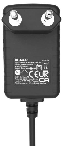 Strømforsyning, 100-240V AC 50/60Hz til 12V DC, 1A, 1,5 meter