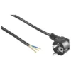 Strømkabel, 1,5 meter, 250V, IP20, Sort, Schuko stik, afisolerede ledninger, 16A