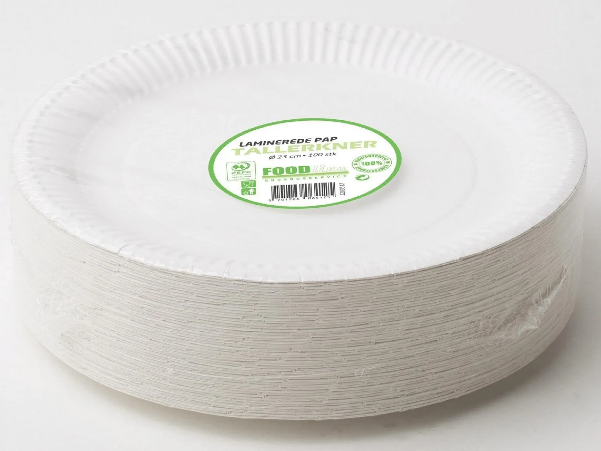 Tallerken pap lamineret, 23 cm, hvid - FoodLine