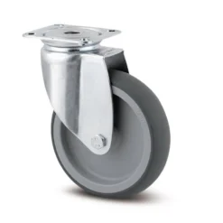 Tente drejeligt hjul, gummi, 75 mm, 75 kg, glideleje med plade, byggehøjde: 100 mm