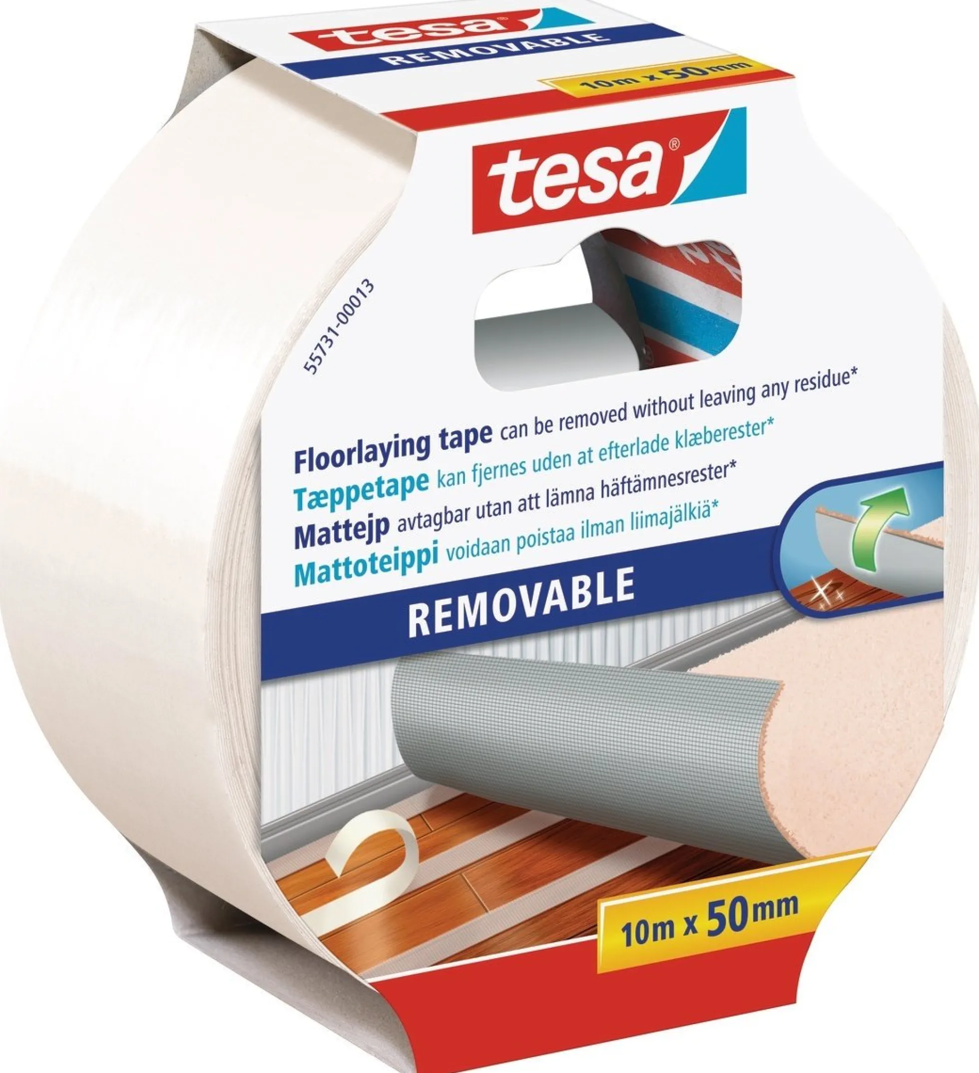 tesa 55731 tæppetape aftagelig, 50 mm, transparent