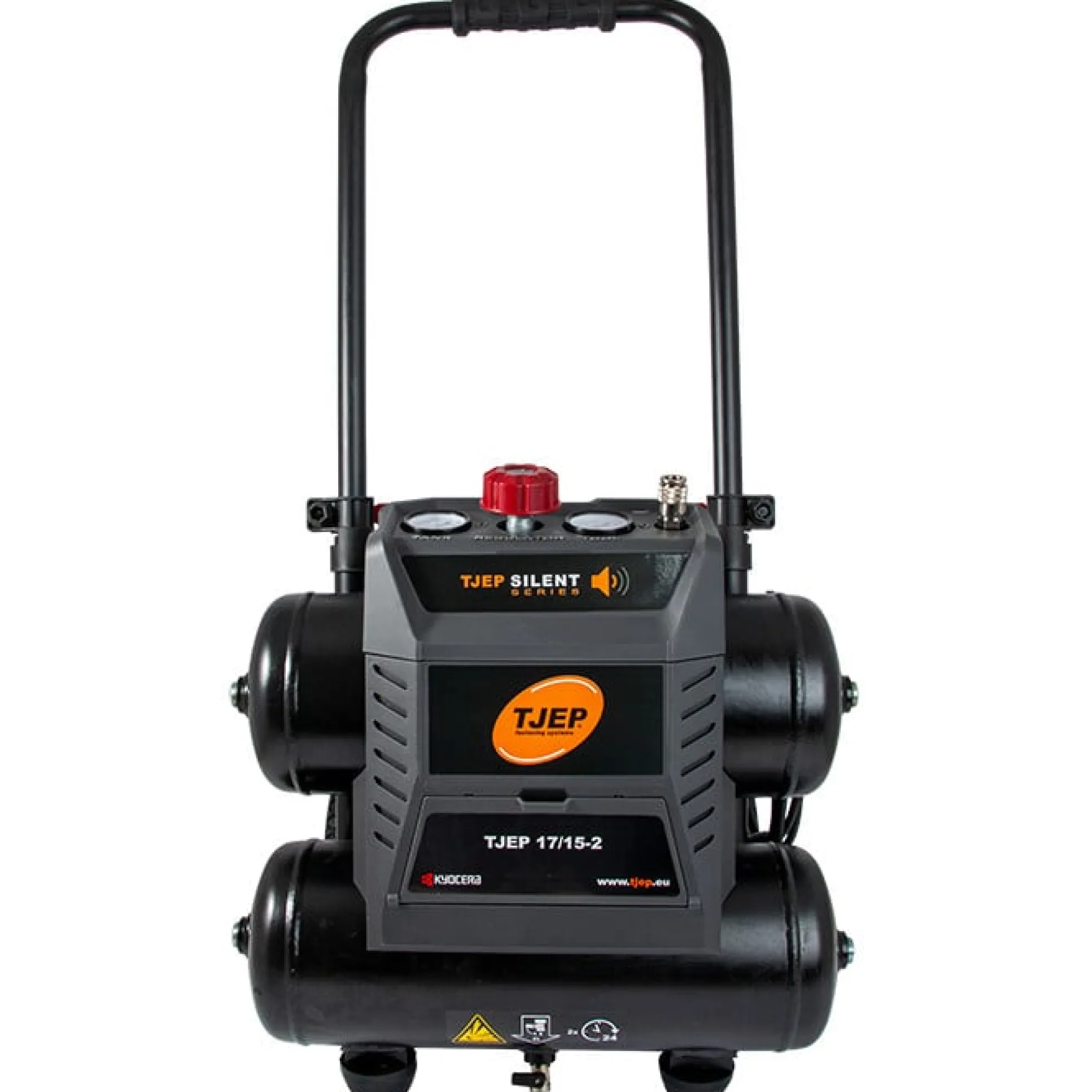TJEP Silent kompressor 17/15-2, 2 cylinder, 17 liter tank, 203 liter/min v 0 bar, max 10 bar, olie fri