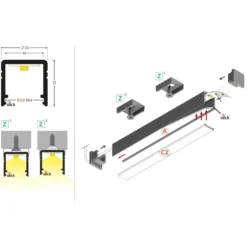 Topmet Aluprofil SMART10 AC2/Z, påbygning, LED skinne, 2 meter