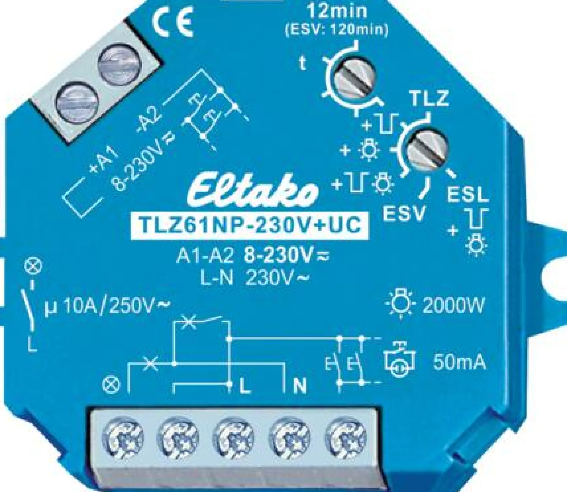 Trappeautomat TLZ61NP-230V+UC, 10A, 12-230V UC, dåse - Eltako