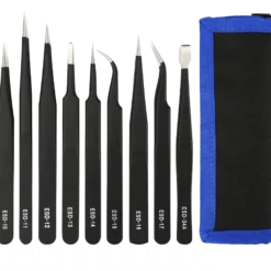 Tweezer kit, 9 pieces, ESD, sort