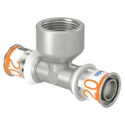 Uponor S-Press MLCP – Tee gevindovergang med preskobling og muffe på afgreningen