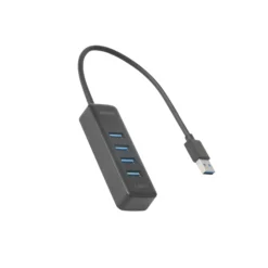USB-A hub, 5 Gbit/s, 4x USB-A, slim, black - Deltaco