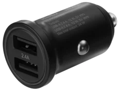 USB-biloplader, 12/24V, dobbelt USB-A, 24W, sort