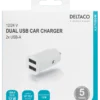 USB biloplader, 2x USB-A, 2.4 A, total 12 W, hvid