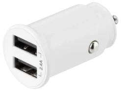 USB biloplader, 2x USB-A, 2.4 A, total 12 W, hvid