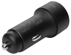 USB biloplader, 1xUSB-A 18W, 1xUSB-C PD 20W, total 38W, sort