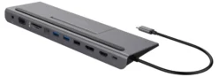 USB-C docking station VGA/DP/HDMI/SD/RJ45/3.5, PD 3.0, space grey - Deltaco