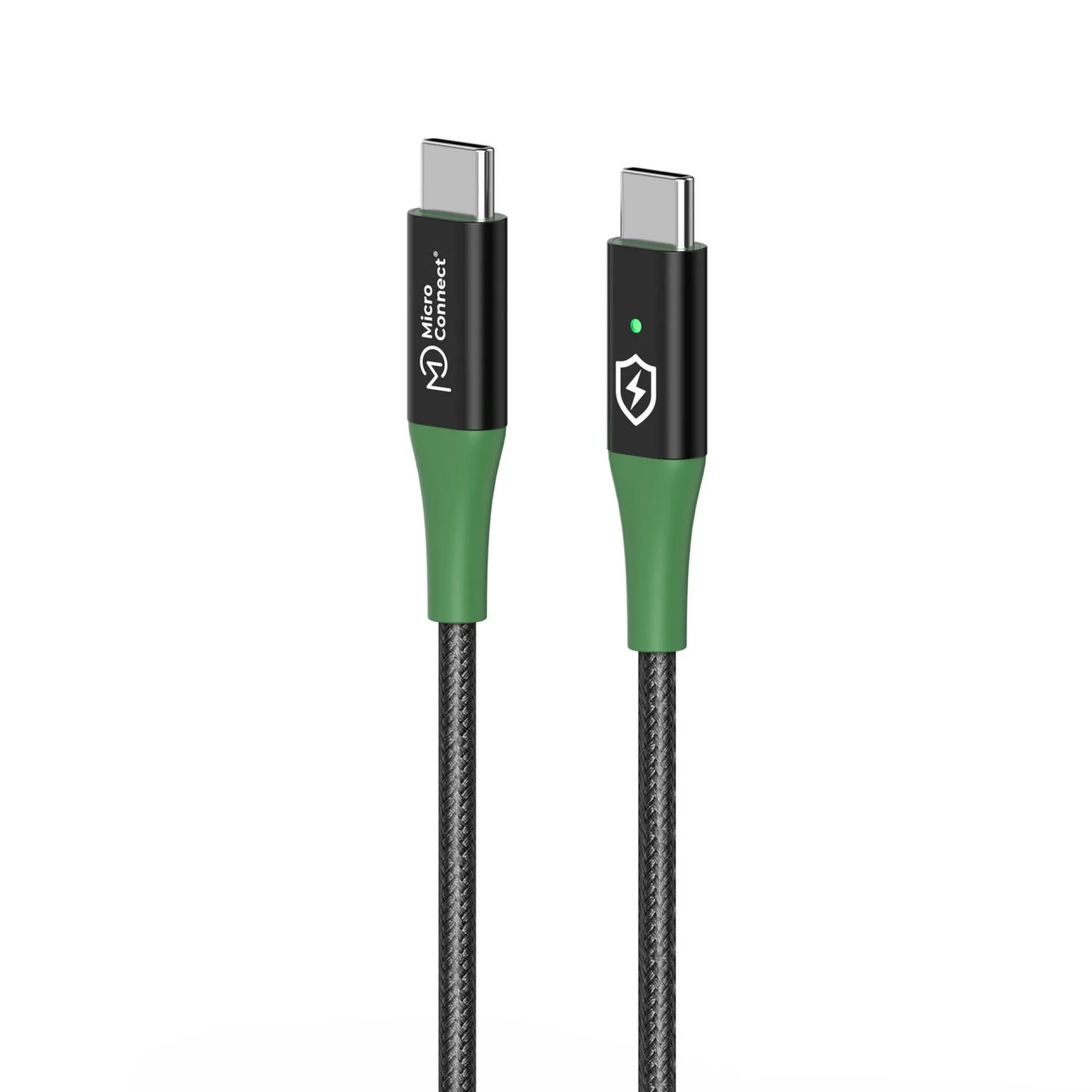 USB-C til USB-C kabel, 2 meter, sort/grøn - Smart Charge - MicroConnect