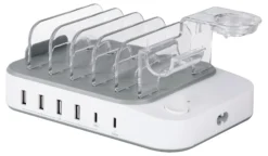 USB-ladestation, 4x USB-A, 2x USB-C, 50 W udgang, hvid