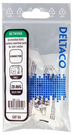 UTP Cat6a Keystone connector, ushielded, 28AWG slim 