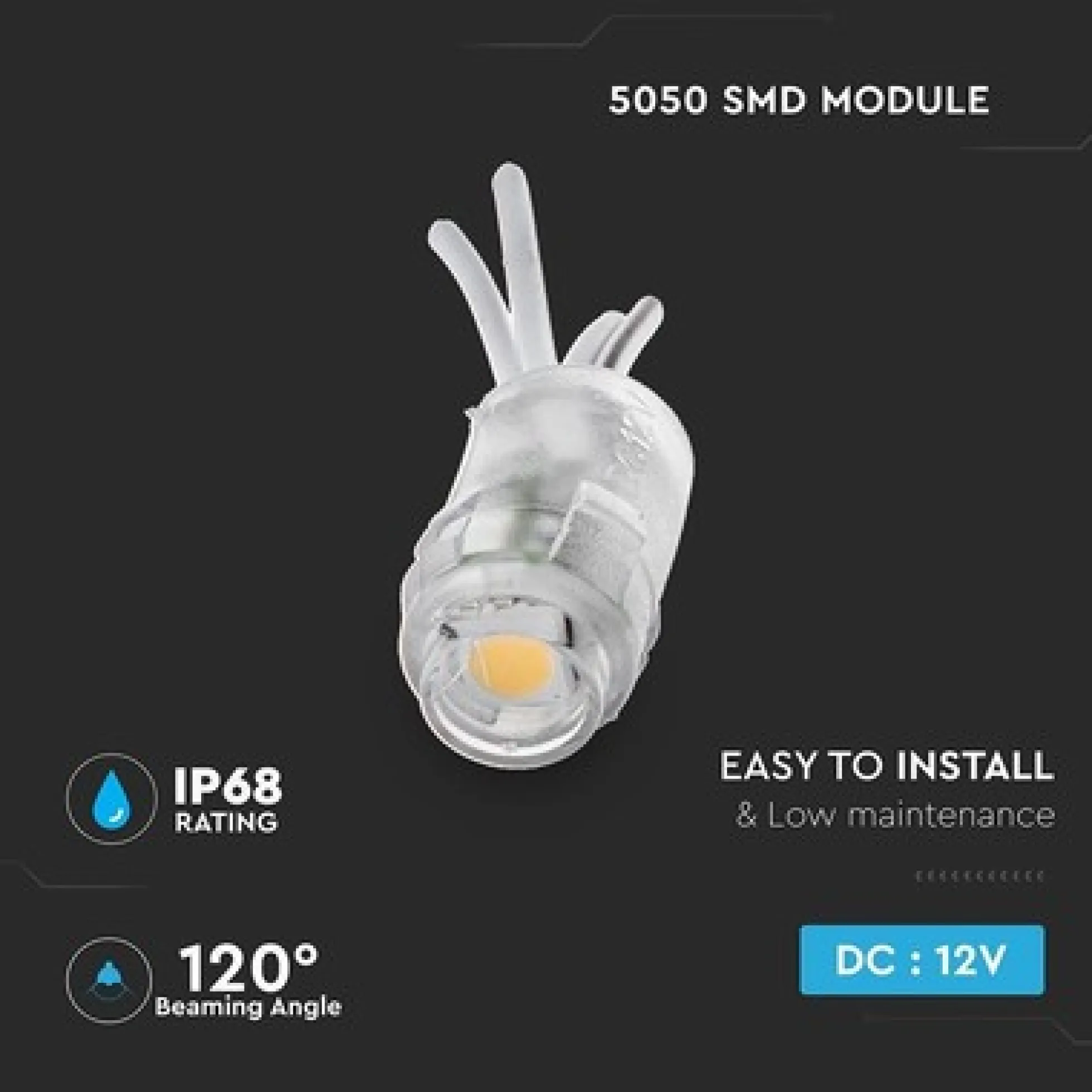 Vandtæt LED modul, 0,24W, IP68, indendørs / udendørs
