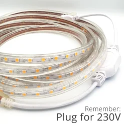 Vandtæt LED strip (Type Q), 230V, IP67, 60 LED, 6W pr. meter, 3000K