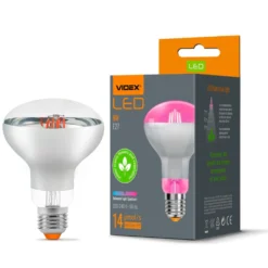 Videx E27 LED vækstpære til planter, R80, 120°, 14 µmol/s, stimulerer vækst, 9W