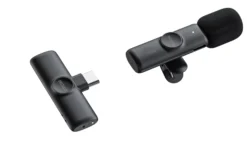 vlogging mikrofon, trådløs, USB-C/Lightning adapter, sort