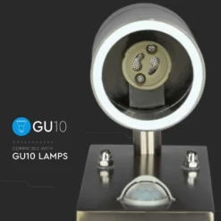 V-TAC, LED væglampe, udendørs, rustfri, 230V / IP44, GU10 fatning, sensor