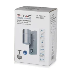 V-TAC, LED væglampe, udendørs, rustfri, 230V / IP44, GU10 fatning, sensor
