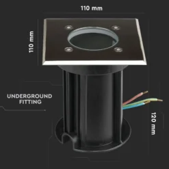 V-Tac nedgravningsspot, firkantet, aluminium, GU10 fatning, IP65