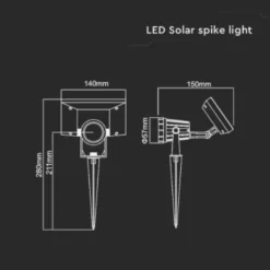 V-TAC solcelle havelampe, sort, med spyd, COB LED, 40lm, RA80, IP65