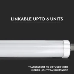 V-Tac Vandtæt LED Armatur, 150 cm, 48W, 5760 Lumen, IP65, Gennemfortrådet 230V