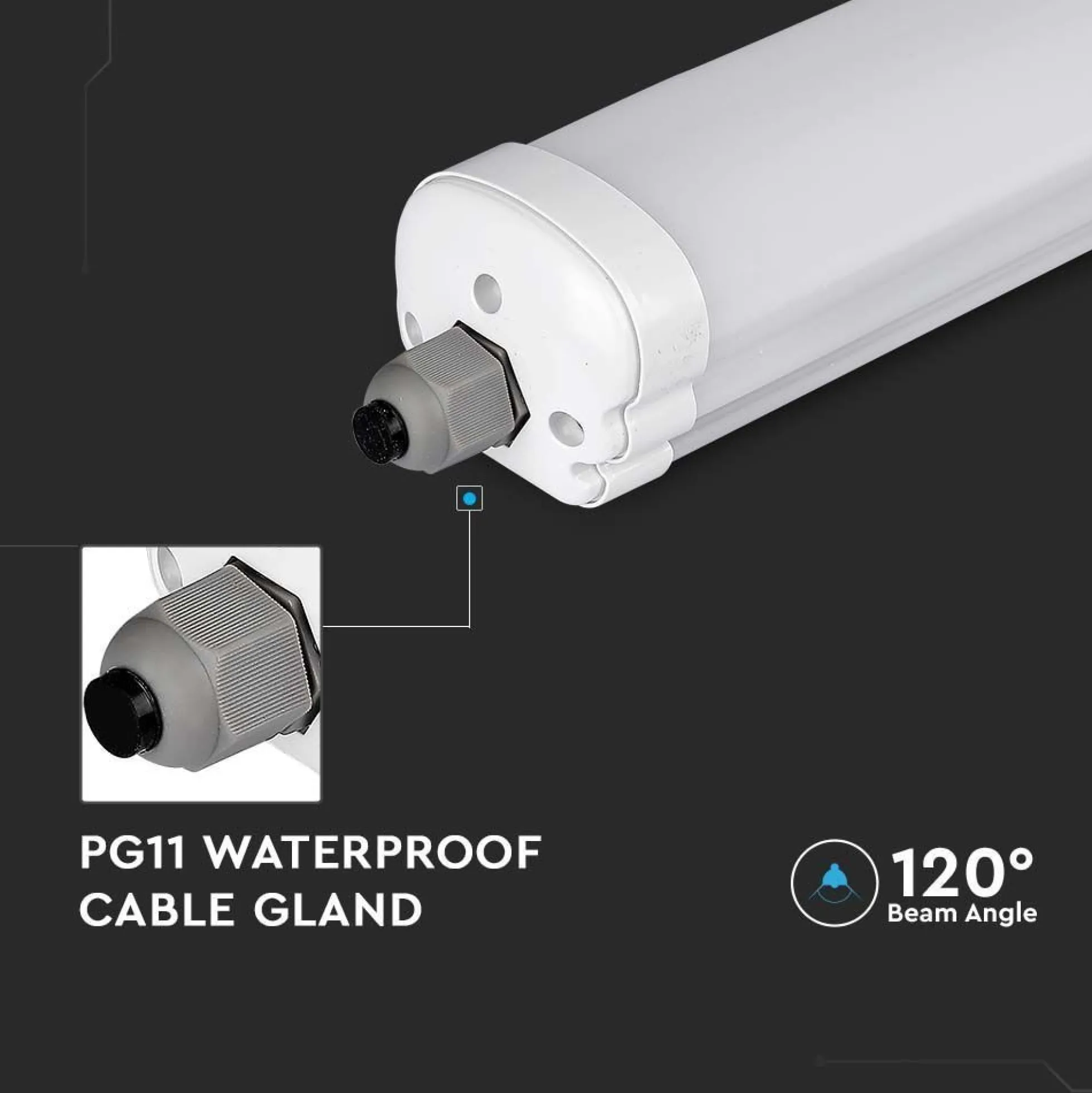 V-Tac Vandtæt LED Armatur, 150 cm, 48W, 5760 Lumen, IP65, Gennemfortrådet 230V
