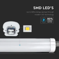 V-Tac vandtæt LED armatur - gennemfortrådet, IP65, 230V