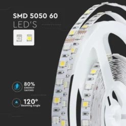 V-Tac 12V RGB+W LED-strips - 54W, 5 meter (900lm/10,8W/60 LED pr. meter)