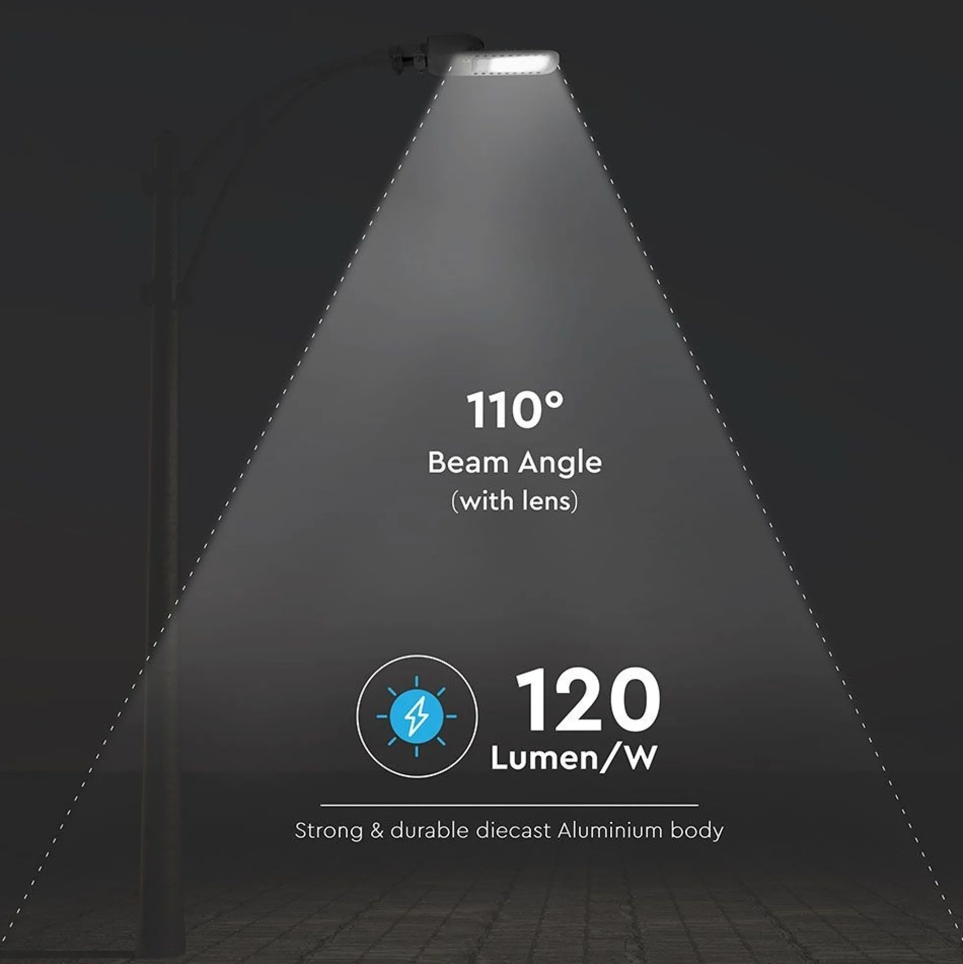 V-Tac 30W LED gadelygte - Samsung LED chip, Ø60mm, IP65, 135lm/w, 4050lm