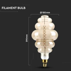 V-Tac 8W LED kæmpe globepære, Kultråd, Ø20 cm, dæmpbar, 2000K