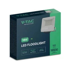 V-Tac 100W LED projektør, 185lm/W, arbejdslampe, udendørs, sort, kold hvid