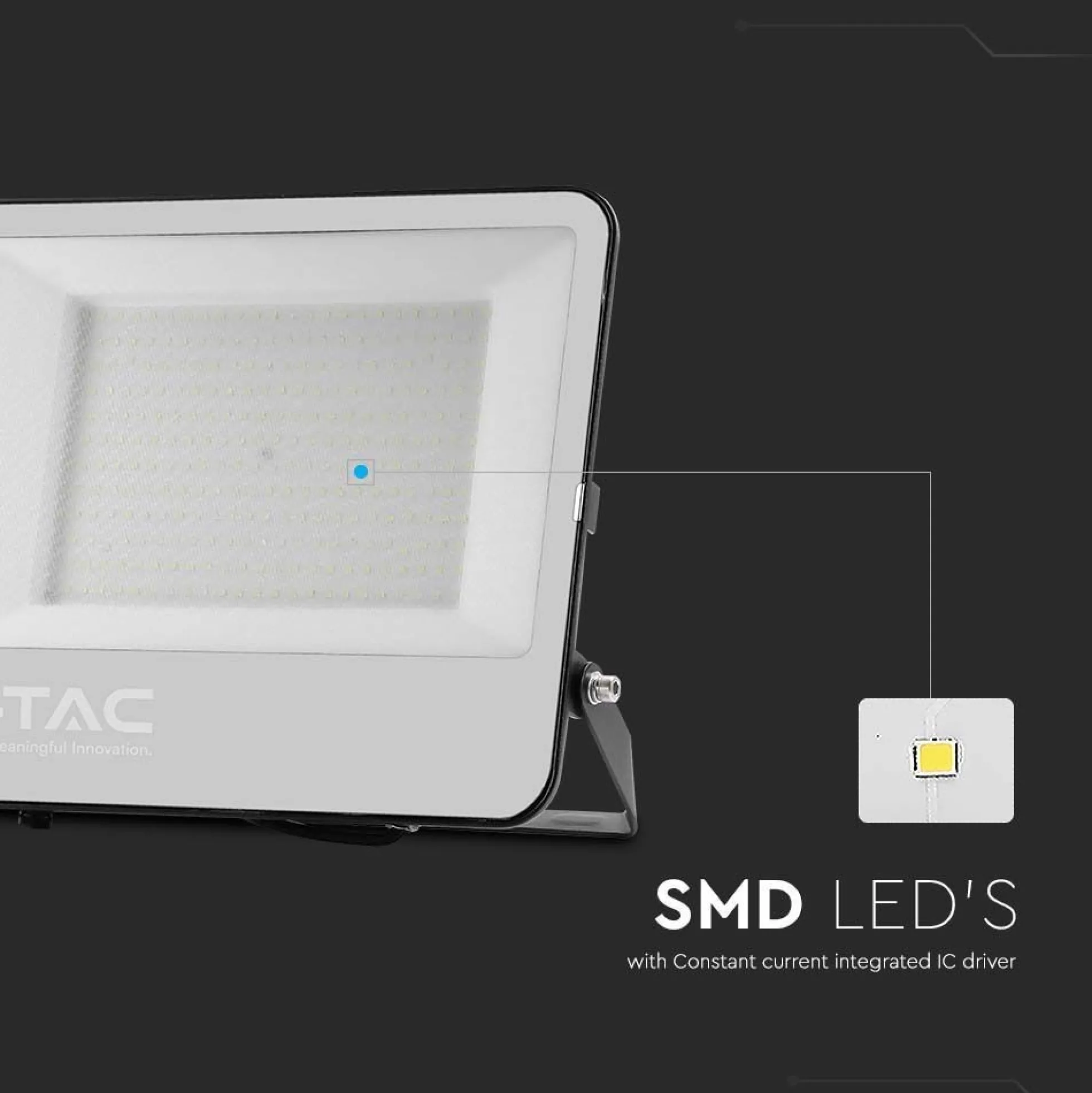 V-Tac 200W LED projektør, 185lm/W, arbejdslampe, udendørs, sort hus, neutral kulør