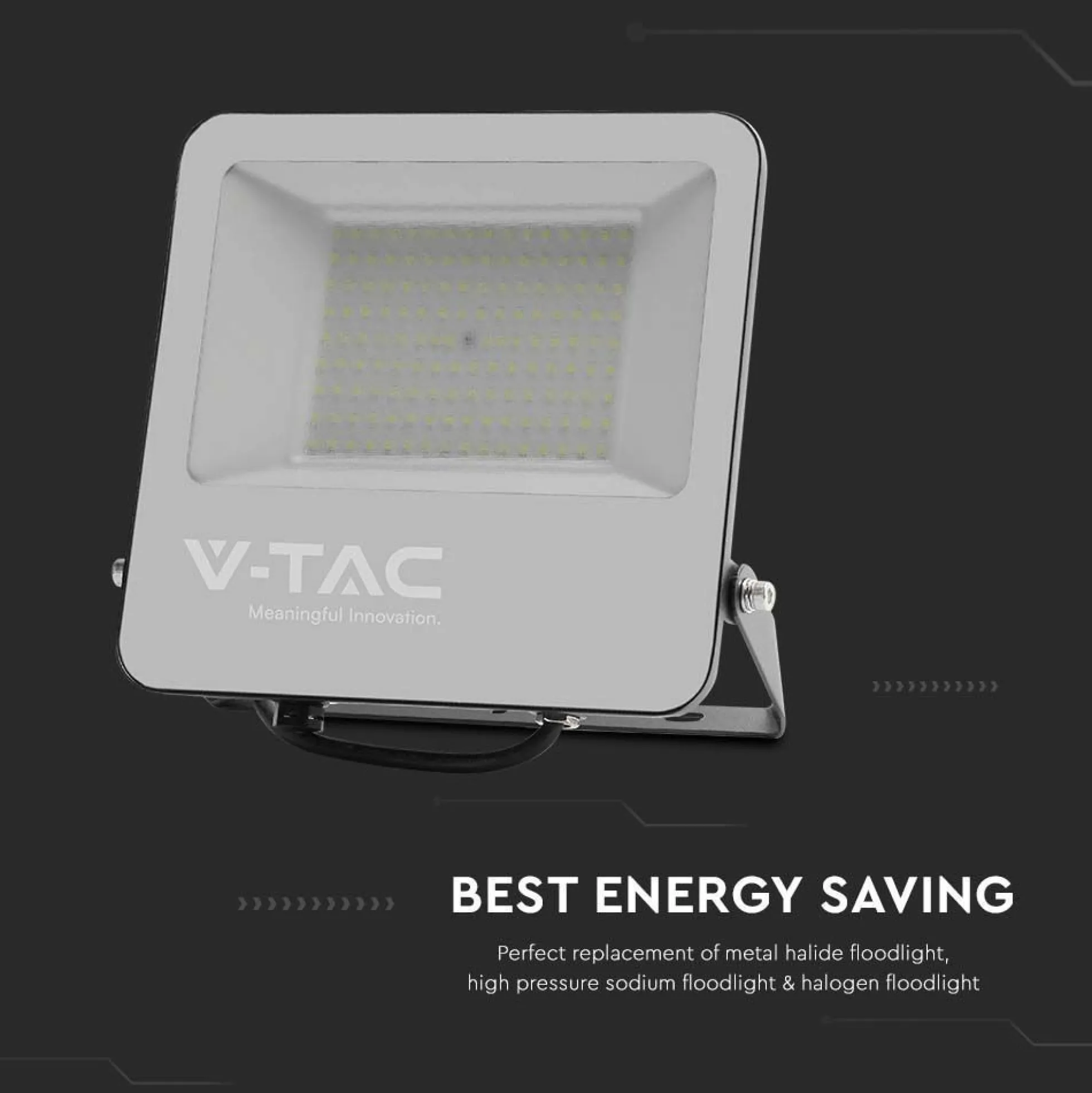 V-Tac 200W LED projektør, 185lm/W, arbejdslampe, udendørs, sort hus, neutral kulør