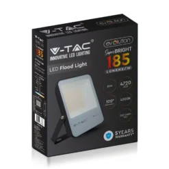 V-Tac 30W LED projektør, 157lm/W, arbejdslampe, udendørs, ikke dæmpbar, sort hus, kold hvid