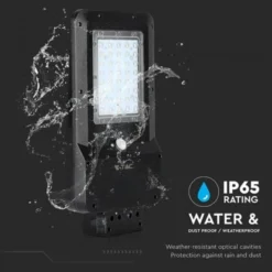 V-Tac 15W Solcelle gadelampe LED - Sort, inkl. solcelle, sensor, IP65