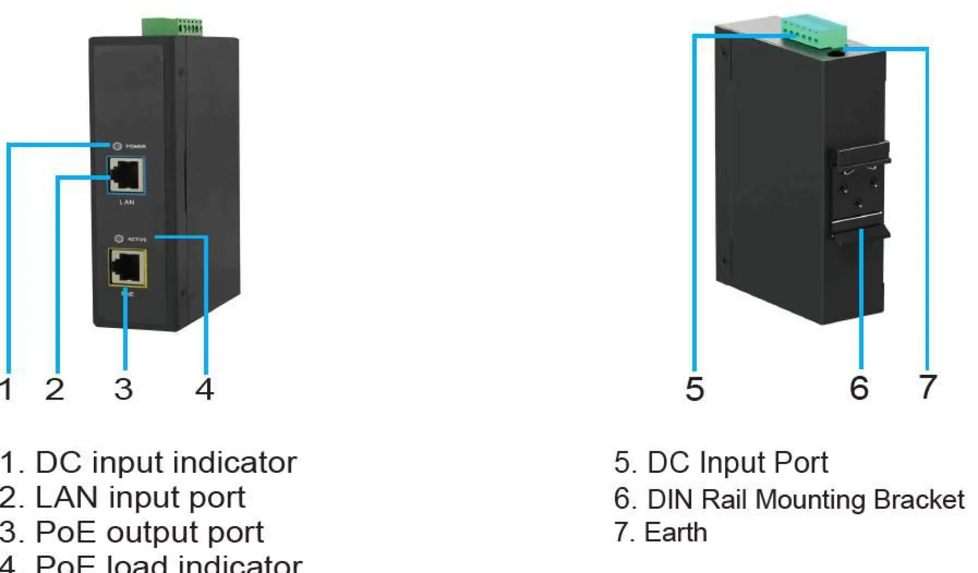 30 W 802.3af/at PoE injector, 12-48 V, 50-60 Hz, 55 V DC, 1000 Mbps, 100 meter - MicroConnect