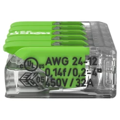 WAGO Green Samlemuffe 5x0,2-4 mm² transparent med grøn pal, serie 221
