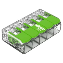 WAGO Green Samlemuffe 5x0,2-4 mm² transparent med grøn pal, serie 221