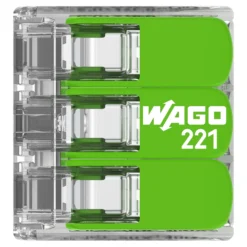 WAGO Samlemuffe, 3x0,2-4 mm², serie 221, transparent, med grøn pal