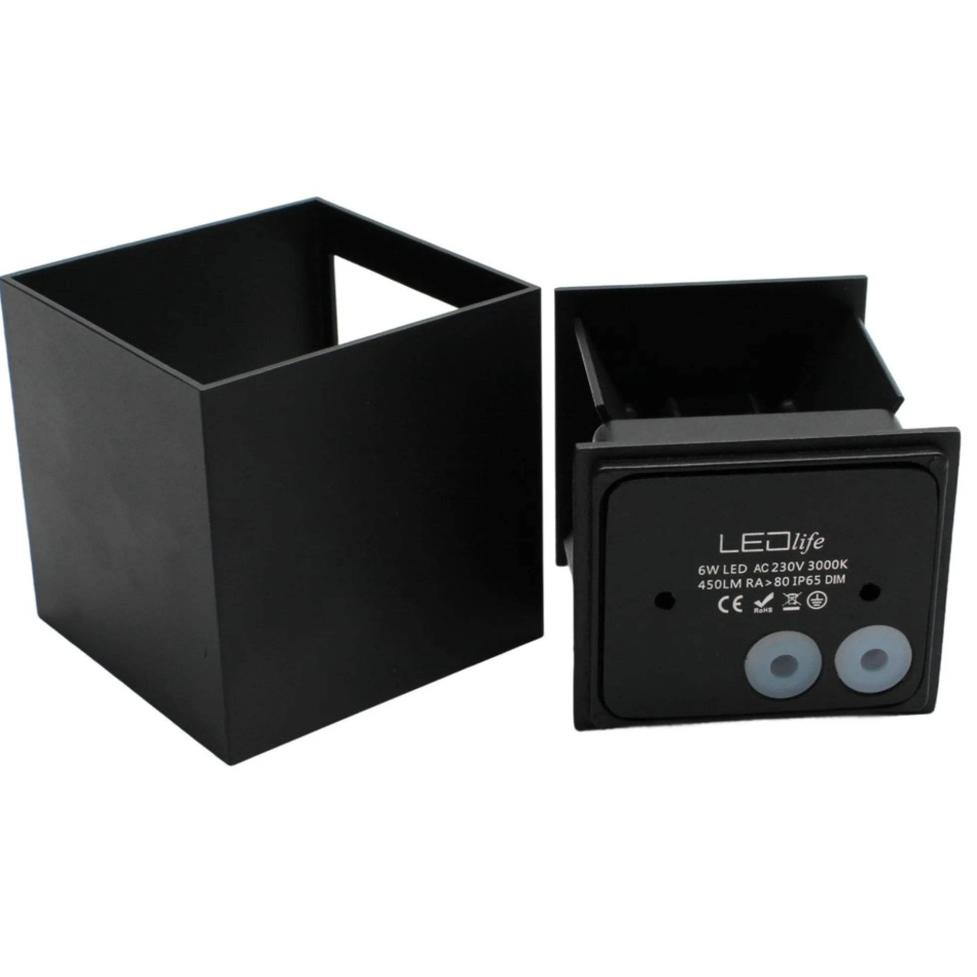 6W CUBIC PRO væglampe, IP65, sort, sløjfbar, justerbar, firkantet, op/ned, udendørs, inkl. lyskilde, Dæmpbar: Ikke dæmpbar, Kulør: Neutral