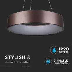 30W dæmpbar LED lysekrone, kaffefarvet, 600 mm diameter, 1200 mm højde, 3000K, 2250 lumen, 80Ra, IP20