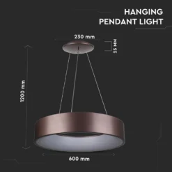 30W dæmpbar LED lysekrone, kaffefarvet, 600 mm diameter, 1200 mm højde, 3000K, 2250 lumen, 80Ra, IP20