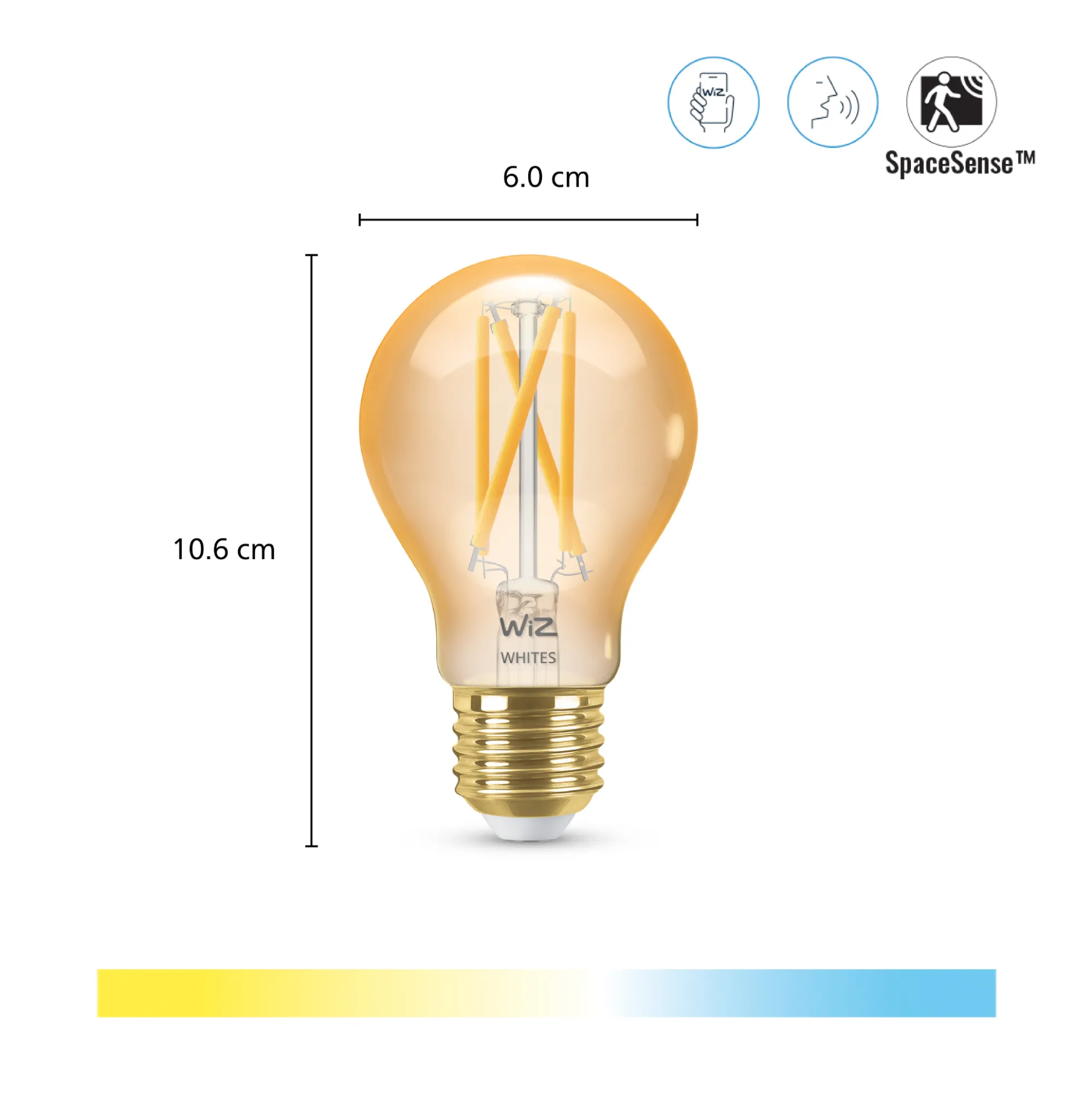 WiZ E27 LED-pære, A60 amber, 810lm, Tunable White, 7W, WiFi/Matter