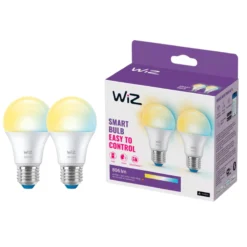 WiZ E27 LED-pære, A60, 806lm, Tunable White, 8 W, WiFi/Matter - 2 pak
